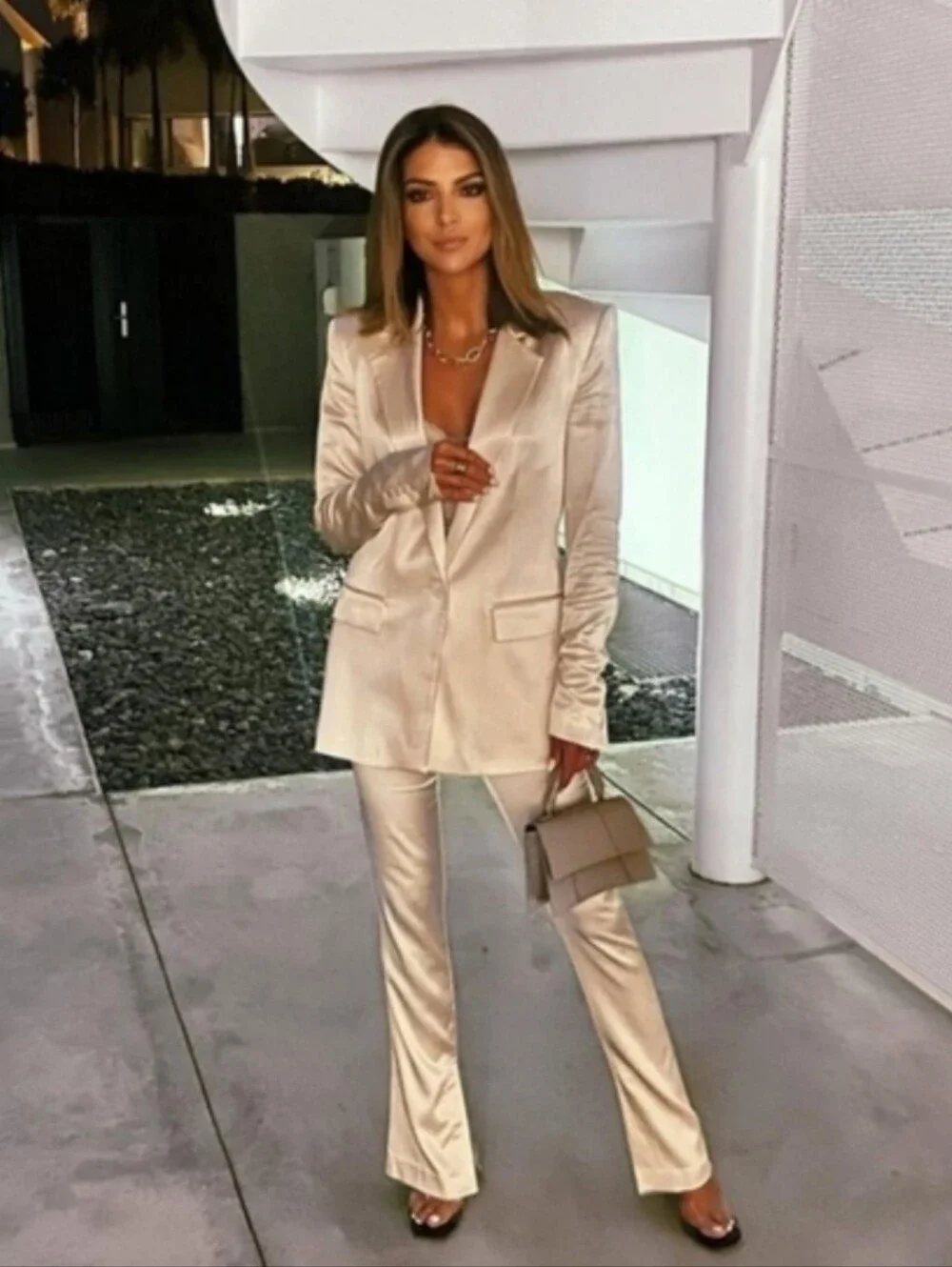 Zara Set 2 pc Matching Satin Effect Blazer and Pants Cream Size XS/S - Picture 2 of 13